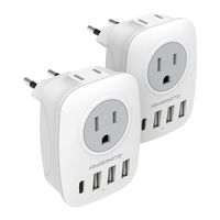 [2-Pack] European Travel Plug Adapter, AKAMATE International Power Adaptor with 3 USB, 1 USB C, 6 in 1 Outlet Adaptor for US to Most of Europe, EU, France, Germany, Italy, Spain and More (Type C)