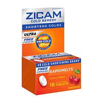 Zicam Ultra Cold Remedy Rapidmelts, Cherry Flavor, 18 Quick-Dissolve Tablets, Free of Artificial Dyes, 18 Count (Pack of 1)