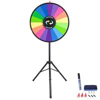 ROVSUN 30'' Spinning Prize Wheel w/Iron Folding Tripod Floor Stand,18 Color Slots Large Spinner Dry Erase Mark Pen Win Fortune Spin Game, for Trade Show Carnival Casino Party Market Classroom Raffle