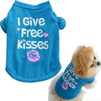 YOMXL Pet Puppy Clothes Letter I GIVE Free Kisses Summer Shirt for Small Dog Cat Soft Breathable Short Sleeve T-Shirt Vest Tops (M, Blue)