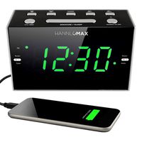 HANNLOMAX HX-122CR Alarm Clock Radio, PLL FM Radio, Green LED 1.2 Inches Display, USB Port for 1A Charging, Dimmer Function