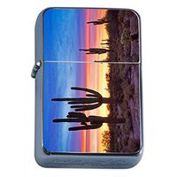 Cactus Desert Plant Flip Top Oil Lighter S10 Smoking Cigarette Smoker Includes Silver Case