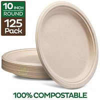 100% Compostable Paper Plates 10 inch Bulk {125-Pack] Disposable Plates Heavy-Duty Quality, Natural Bagasse Eco-Friendly Biodegradable Made of Sugar Cane Fiber, Large 10" Dinner Plate