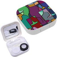 Portable Contact Lens Case Box Travel Kit Mirror + Bottle + Tweezers Container Holder [ Geometric Colorful Glasses ]