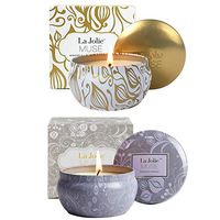 Scented Candles Gift Set 2, Natural Soy Wax Travel Tin Aromatherapy Candles,6.5 Oz Blue Lotus & Vanilla Coconut Essential Oil Stress Relief Candles for Bath Spa, Relaxation Gift for Mother's Day