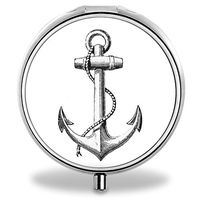 Pill Boxes Anchor Unique Round Portable 3 Compartment Metal Pocket Pill Bottle