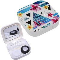 Portable Contact Lens Case Box Travel Kit Mirror + Bottle + Tweezers Container Holder [ Summer Geometric ]