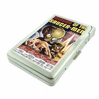 Cigarette Case with Built in Lighter Vintage Alien Abduction S4 Smoking King Size Cigarettes Silver Metal Wallet 4" X 2.75" RFID Protection Space Invaders