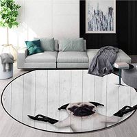 RUGSMAT Animal Non-Slip Area Rug Pad Round,Spiritual Funny Bulldog with Leather Gloves On Wood Board Funny Cute Image Print Protect Floors While Securing Rug Making Vacuuming,Diameter-24 Inch