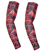 Arm Sleeve - Sports Compression Sleeves for Baseball, Basketball, Football, Cycling, Golf - Elbow Brace for Arthritis, Lymphedema - UV Protection, Tattoo Cover (1 Pair) (Flash-red, M 9-11")