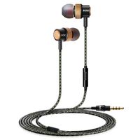 Wired Earbud, with Mic Stereo and Volume Contro Earphones, Wood in-Ear Noise-isolating Headphones for Smartphone MP3 MP4 DVD, etc (Light Brown)