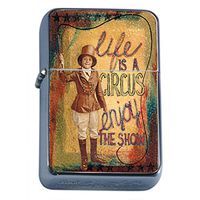 Perfection In Style Silver Flip Top Oil Lighter Vintage Circus Design 014