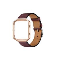 Cailin Compatible for Fitbit Blaze Bands with Frame，Genuine Leather Band with Metal Frame for Fit bit Blaze Smartwatch(Wine red, M)