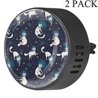 Cute Doodle Cat Astronauts Floating In Space Cosmic Pattern 2 PCS Car Essential Oil Diffuser Vent Clip Car Aromatherapy Diffuser, White Musk