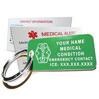 My Identity Doctor - Custom Engraved Medical Alert ID Keychain Tag, Plastic, Rectangle, Green, Small, 2.25 x .79 Inch
