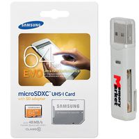 Samsung Evo 64GB MicroSD XC Ultra UHS-1 Class 10 Memory Card for Samsung Galaxy E7 E5 A5 A3 V S5 Plus Grand Core Prime Tab Active Note Edge 4 S Duos 3 with MemoryMarket MicroSD & SD Memory Card Reader