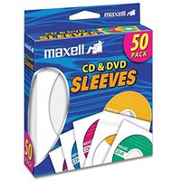 Maxell 190135 CD/DVD Sleeves, Clear Window, 50/PK, White