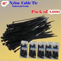 Pack of 1000 6" Industrial Grade Nylon 66 50lbs Cable Tie Black Zip Strap Ul
