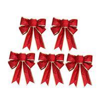 SUPVOX 5pcs/Pack Christmas Red Bow Glittering Fabric Christmas Tree Bow Christmas Ornaments DIY Gift Party Decor