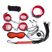 GLUSa Restraints Kits Cosplay Leather Toys Tied and Bound Handcuffs, Footcuffs, Necklaces, Traction Dog Chains, Alternative Toy Stopper Ropes Jeans