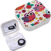 Portable Contact Lens Case Box Travel Kit Mirror + Bottle + Tweezers Container Holder [ Cute Owl Floral ]