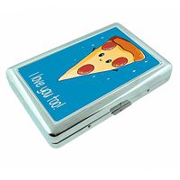 Pizza Love Em12 Hip Silver Cigarette Case Id Holder Metal Wallet 4" X 2.75" RFID Protection
