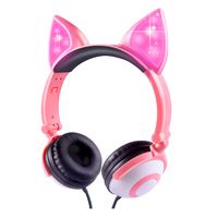 Kids Headphones, Cat Ear Headphone with Glowing Light, Foldable Adjustable and 3.5mm Jack Wire Cord On-Ear Headset for Children Girls Teenager Cosplay Fans