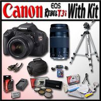 Canon EOS Rebel T3i 18 MP CMOS Digital SLR Full HD Camera with Advanced Shooters Kit - Package includes: EF-S 18-55mm f/3.5-5.6 IS, EF 75-300mm f/4-5.6 III, 53" Travel Tripod, Camera and Accessory Bag, 16Gb SD Card and Much More