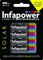 Infapower- Aa 800mah Solar Power Light Rechargeable Batteries - 4 Pack
