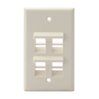 Leviton 41081-4TP Angled QuickPort Wallplate 4-Port, Single Gang, Light Almond