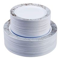 Select Settings 100 pc. Disposable Plastic Plates 50 Dinner Plates & 50 salad Plates Disposable Plate Combo Sets (Marble Design Silver Plates)
