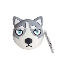 BONTOUJOUR AirPods Case, Super Funny Creative Cute Round Face Silly Expression Husky Dog AirPods Case, Lovely Puppy Soft Silicone Earphone Protection Skin for AirPods1&2+Hook -Grey