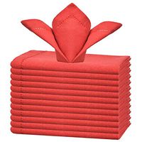 GLAMBURG Cotton Dinner Napkins Set of 12, Cloth Dinner Napkins 18x18, Soft and Comfortable Cocktail Napkins, Wedding Dinner Napkins with Mitered Corners and Hemstitched - Red