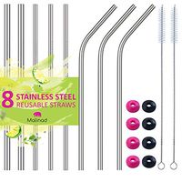 Premium Reusable Metal Drinking Straws - Set of 8 Ultra Long 10.5" Dishwasher Safe Stainless Steel Straws for 20-40 Oz Tumblers - 3 Straight | 3 Curved | 2 Extra-Wide Straight | 2 Cleaning Brushes