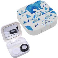 Portable Contact Lens Case Box Travel Kit Mirror + Bottle + Tweezers Container Holder [ Watercolor Arctic Winter ]
