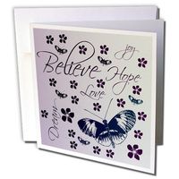 3dRose Butterflies Believe Dream Hope with Flowers Inspirational Art Greeting Cards, Set of 12 (gc_108801_2)