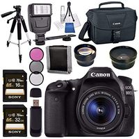 Canon EOS 80D DSLR Camera with 18-55mm Lens + 58mm Wide Angle Lens + 58mm 2x Lens + Canon 100ES EOS Shoulder Bag Bundle