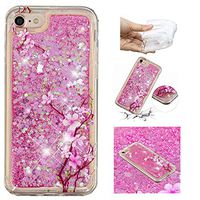 Liquid Glitter Case for iPhone 7/8,Aoucase Cartoon Pattern Luxury 3D Diamond Sparkle Quicksand Shockproof Anti-Scratch Soft Bumper Case with Black Dual-use Stylus,Peach Blossom
