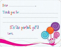 Lollipop Fun Fill-in Thank You Note Cards for Kids, 5.5" X 4.25" Notecards with White Envelopes