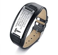 VNOX Customize Medical Symbol Wide Genuine Leather Stainless Steel Adjustable Bracelet Wristband for Men Women