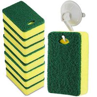 Scrub Cleaning Supplies – Kitchen Dish Sponge with Hook Holder – Multipurpose Clean Pad & Suction Cup Hook – Long-Lasting Scrubber with Hanging Hole – Odorless Drain System (9)