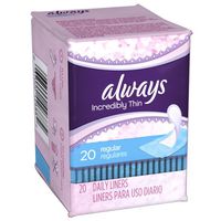 Always 08279 Dailies Thin Liners, Regular, 20/Pack, 24 Packs/Carton
