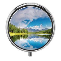 Huayuanhurug Lake and Reflection Scene at The Skirts of Altai Mountain Spring Forest Custom Fashion Round Pill Box Wallet Organizer Case for Pocket or Purse