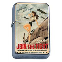 Silver Flip Top Oil Lighter Vintage Poster D-223 Give em Hell Boys Join The Flight Let's Go