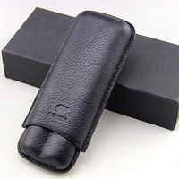 JCG Cigar Case Holder - Black Leather 2 ct Adjustable Cigar Case Travel Holder (Black)