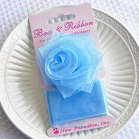 Clip On Rose Bow and Ribbon - Light Blue