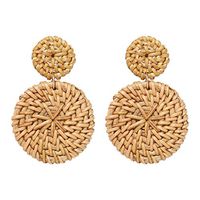 Tanwpn New Fashion Simple Weaving Straw Double Disc Earrings Bohemian Rattan Pendant Earrings For Ladies Jewelry Gift (Coffee)