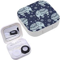 Portable Contact Lens Case Box Travel Kit Mirror + Bottle + Tweezers Container Holder [ Tribal Elephant ]