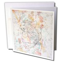 3dRose Greeting Cards, 6 x 6 Inches, Pack of 6, Oriental Asian Digital Faux Watercolor Koi Fish (gc_150152_1)