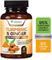 Turmeric Curcumin 95% Curcuminoids with BioPerine and Ginger 1950mg - Black Pepper for Ultra High Absorption, Made in USA, Best Vegan Joint Support, Turmeric Ginger Supplement Pills - 60 Capsules